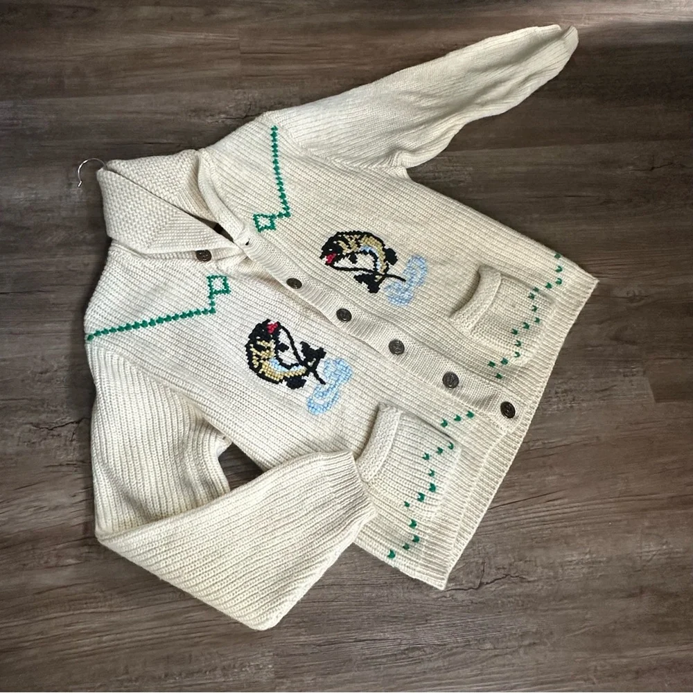 1960’s Tundra Virgin Wool Knit Cardigan fish cozy cabin aesthetic - Picture 4 of 9